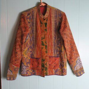Vintage Quilted Jacket Long Sleeve Blazer Colorful Size Medium